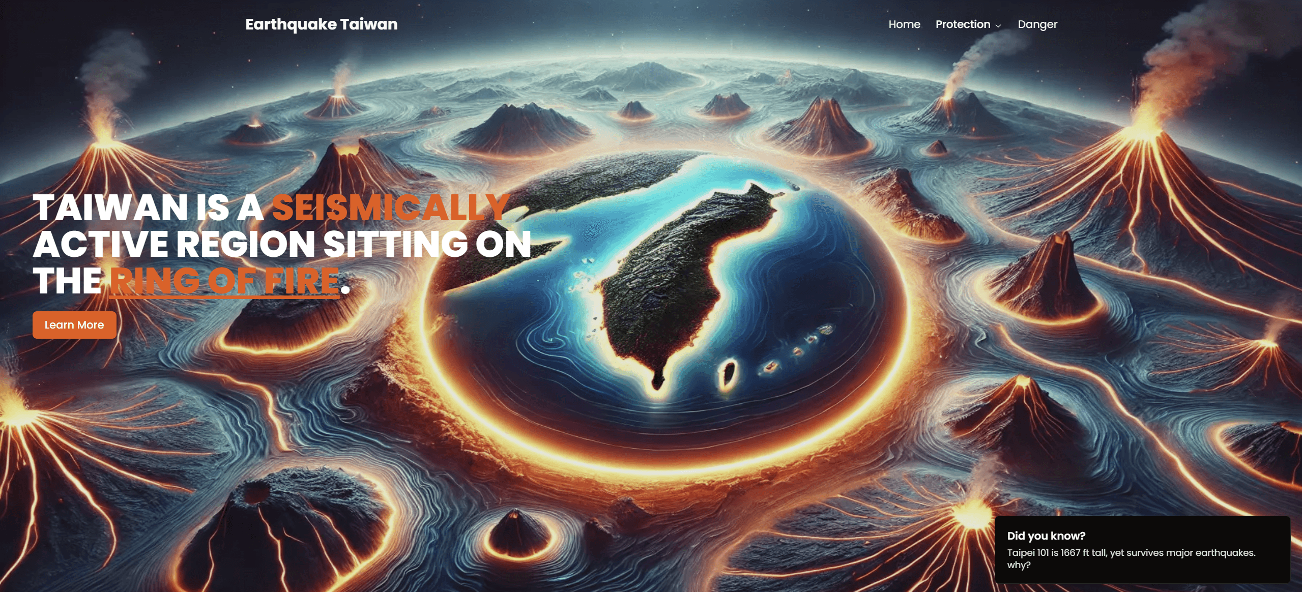 A screenshot of the website we made, Earthquake Taiwan