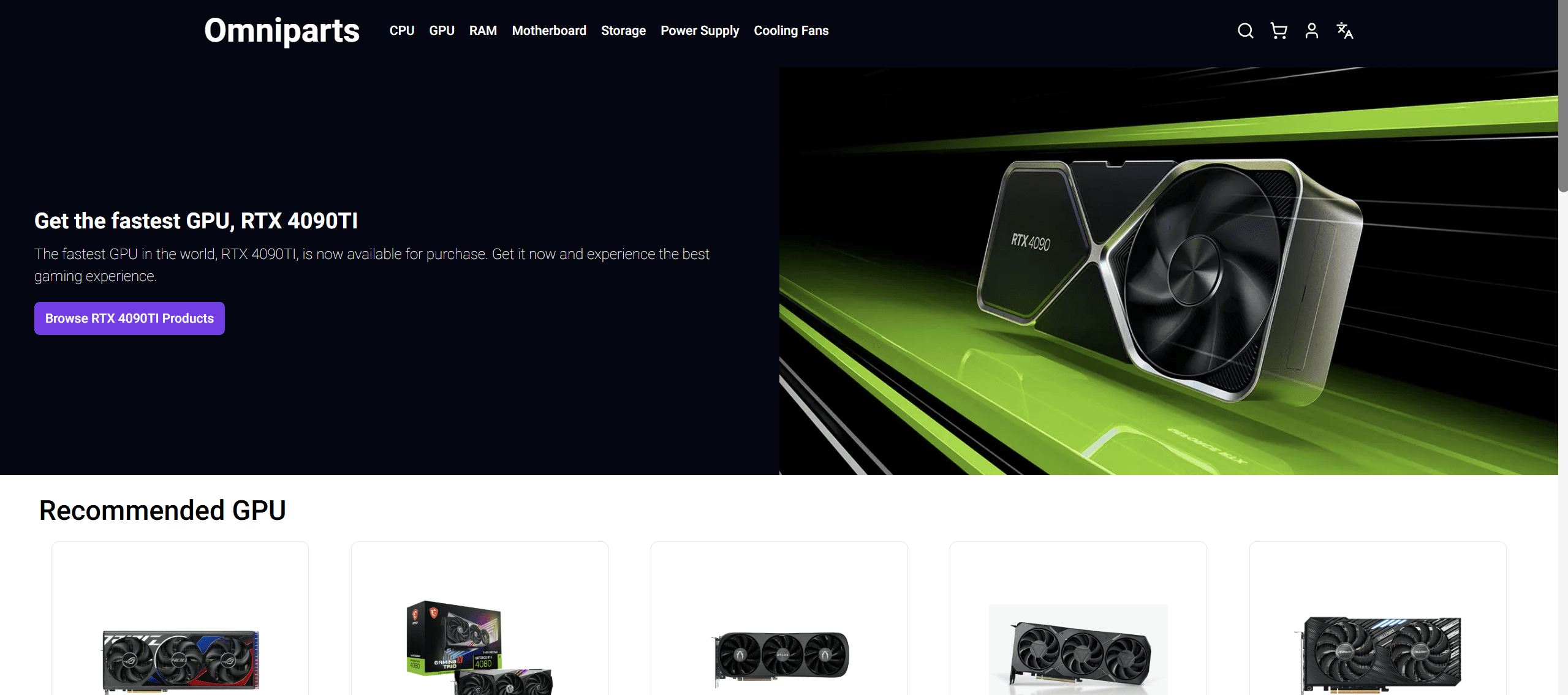 A screenshot of the website we made, Omniparts